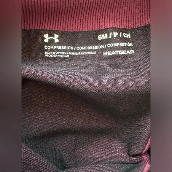Womens Under Armour HeatGear Small Compression Leggings Burgundy Black - Picture 5 of 7